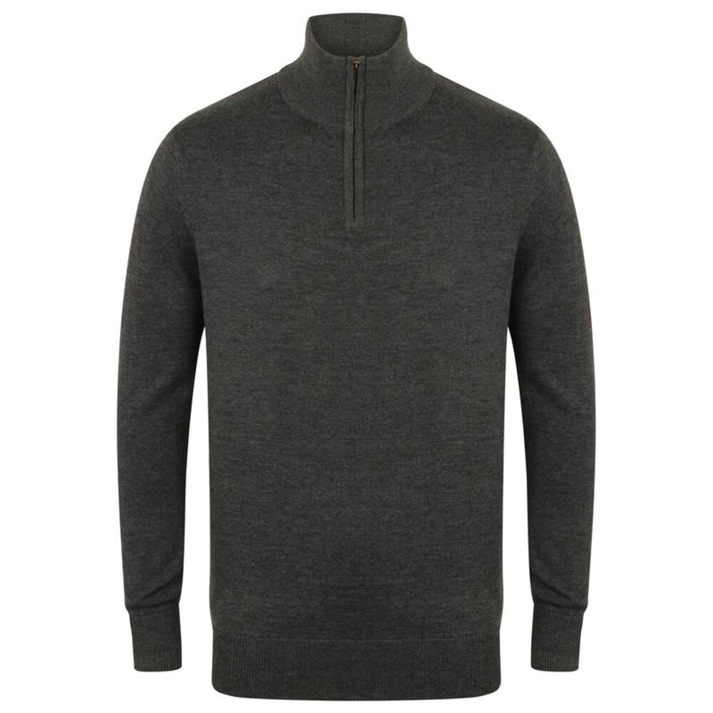 Henbury Mens 1/4 Zip Long Sleeve Sweater / Gray Marl